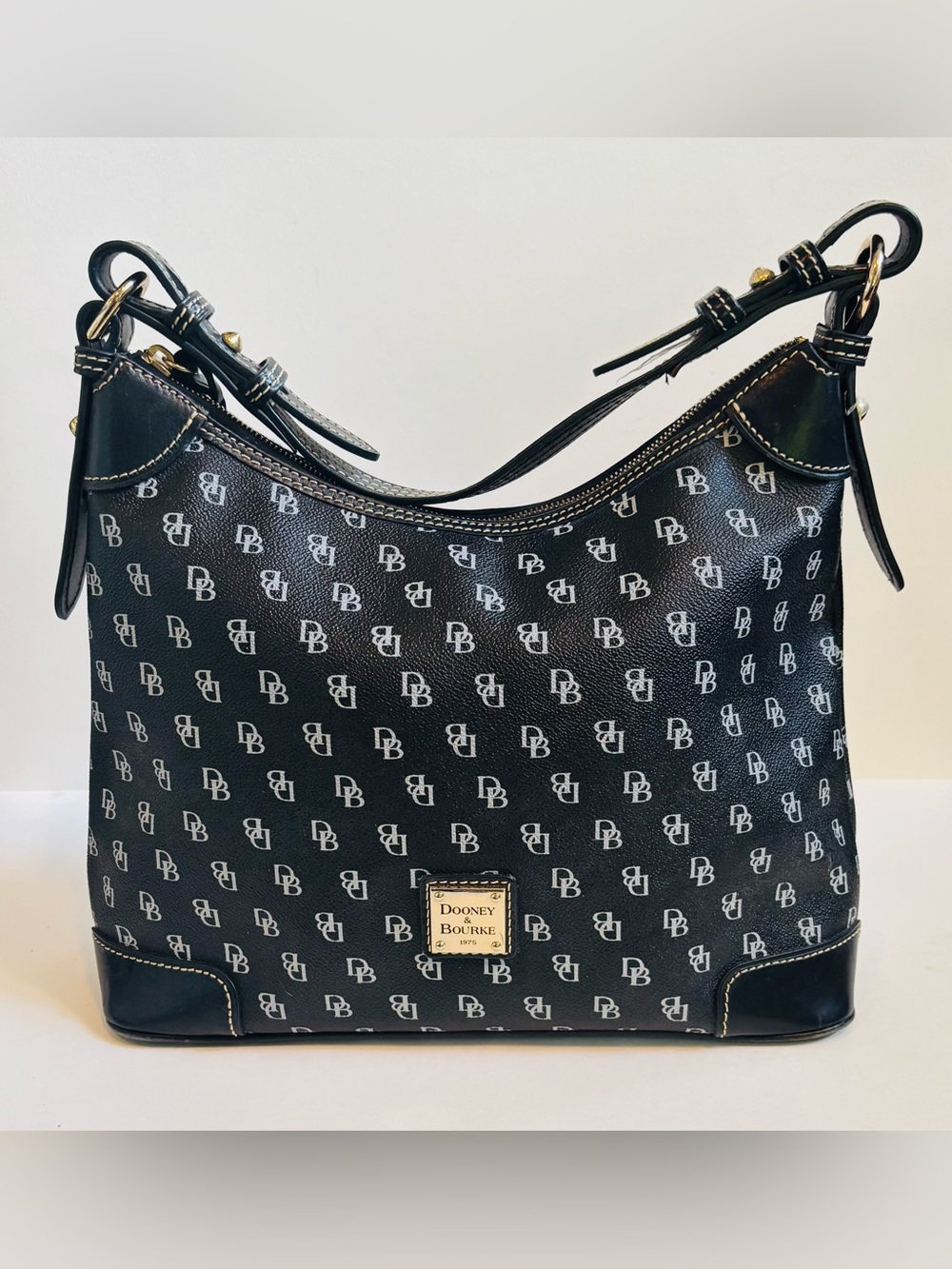 Dooney & Bourke Nikki Black DB Logo Shoulder Bag with Gold Hardware